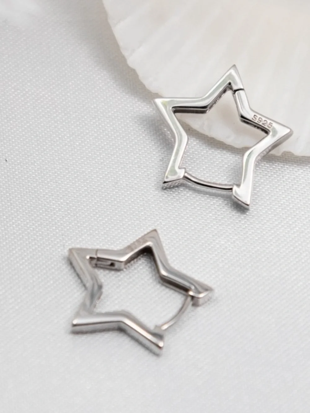 925 Sterling Silver Star Hoop Earrings